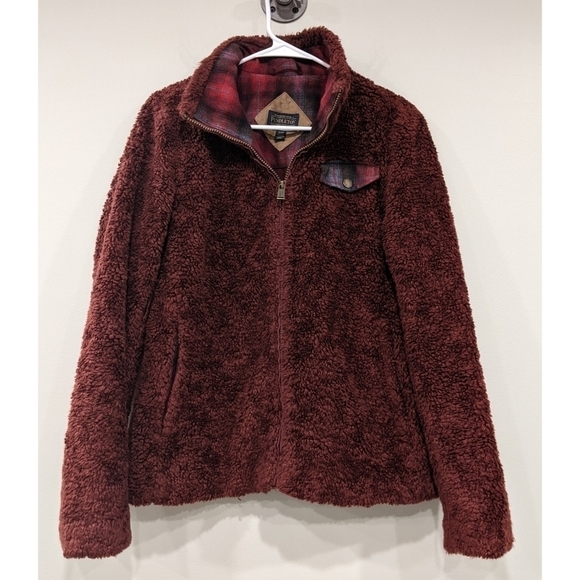 Pendleton Shaggy Fleece Full Zip Jacket Plaid Collar Detail Size Small - Picture 1 of 7